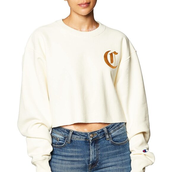 Champion Tops - Champion Women's Ivory Reverse Weave Cut-Off Cropped Sweatshirt Size XS